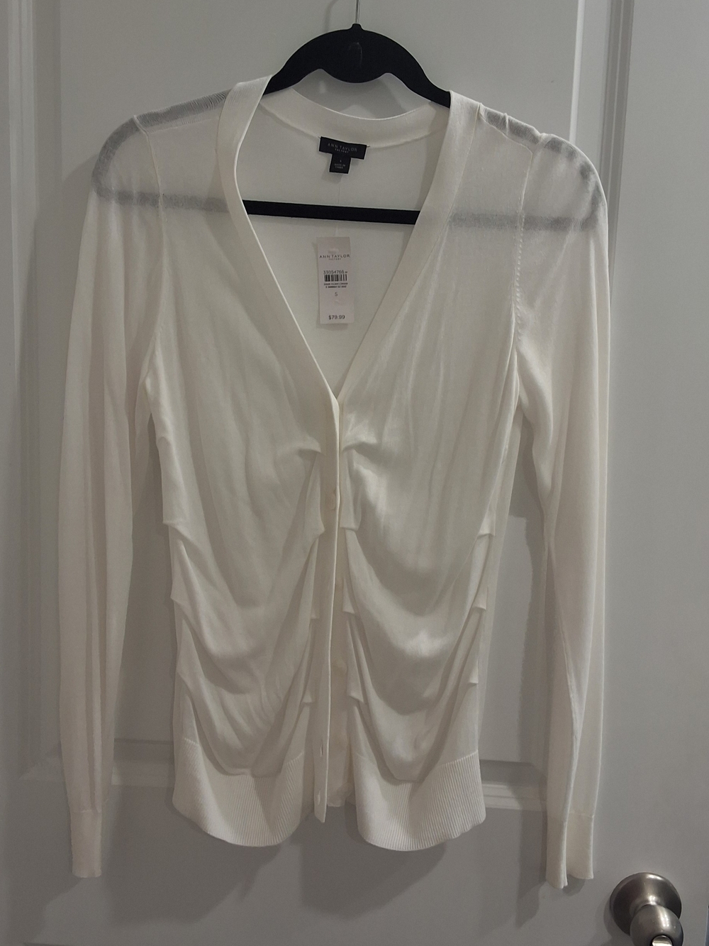 Ann Taylor Factory White Knit Top with Black Trim